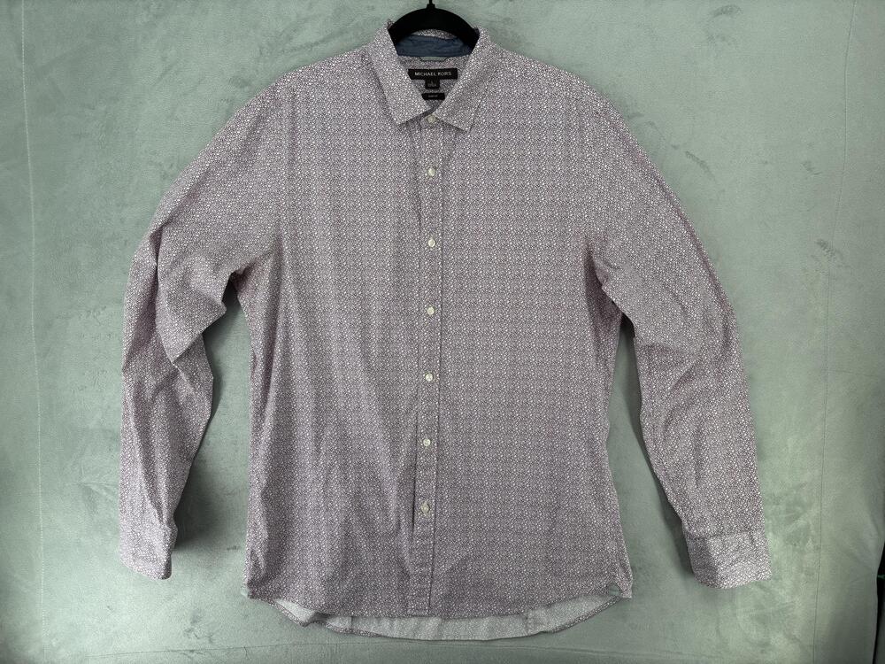 Michael Kors Shirt Mens Large Purple Geometric Long Sleeve Slim Fit Button Up